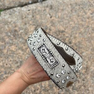 Brown and Silver Studded leather 32” women’s Belt